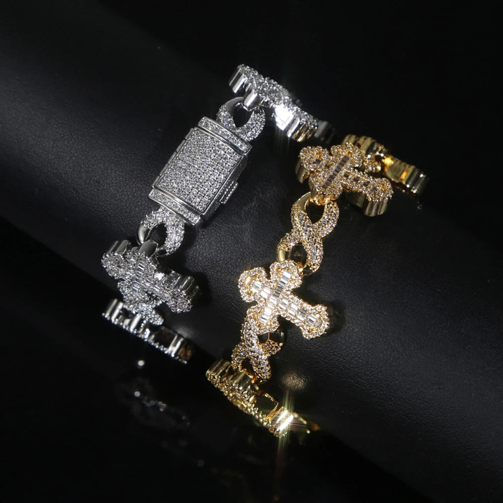 New Iced Out Cross Infinity Charm Bracelet