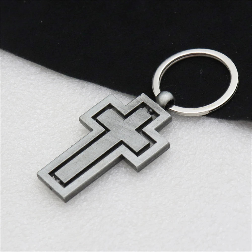 Metal Double-sided Rotating Cross Pendant Keychain