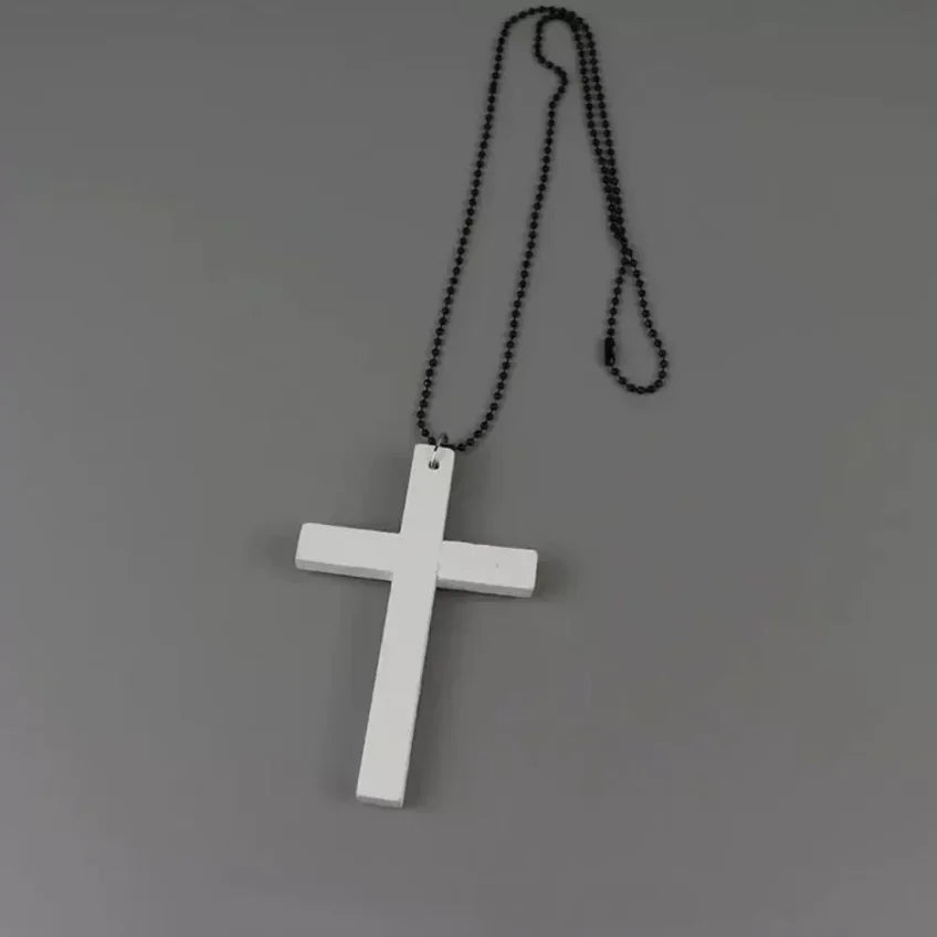 Fashion Punk Gothic Wood Cross Pendants Necklace for Women Black White Red Cross Choker Y2k Hip Hop Necklace Sweater Chain Gifts