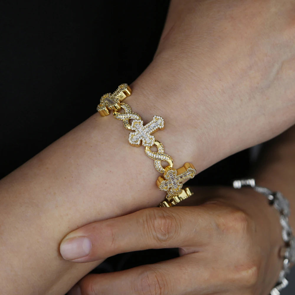 New Iced Out Cross Infinity Charm Bracelet