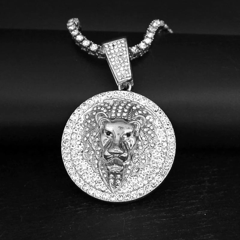 Hip Hop Big Lion Head Pendant Necklace Cuban Chain