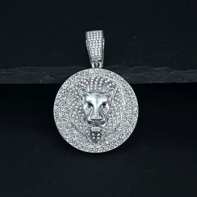 Hip Hop Big Lion Head Pendant Necklace Cuban Chain