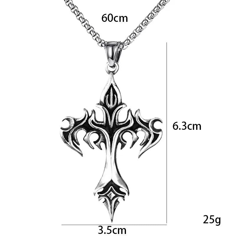 Stainless Steel Necklace Flame Retro Cross Titanium Steel