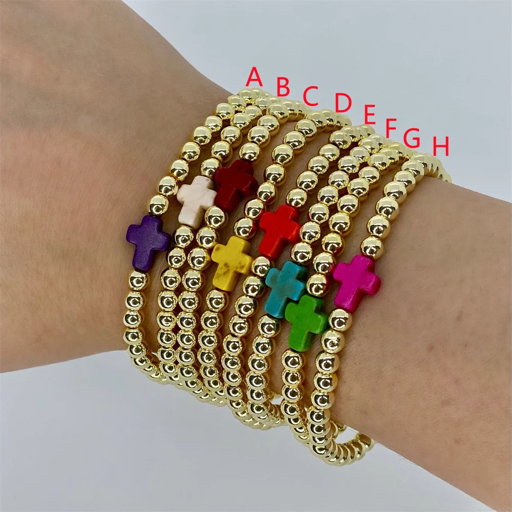 Multicolor Cross Bracelet 18 K Gold Plated Beads