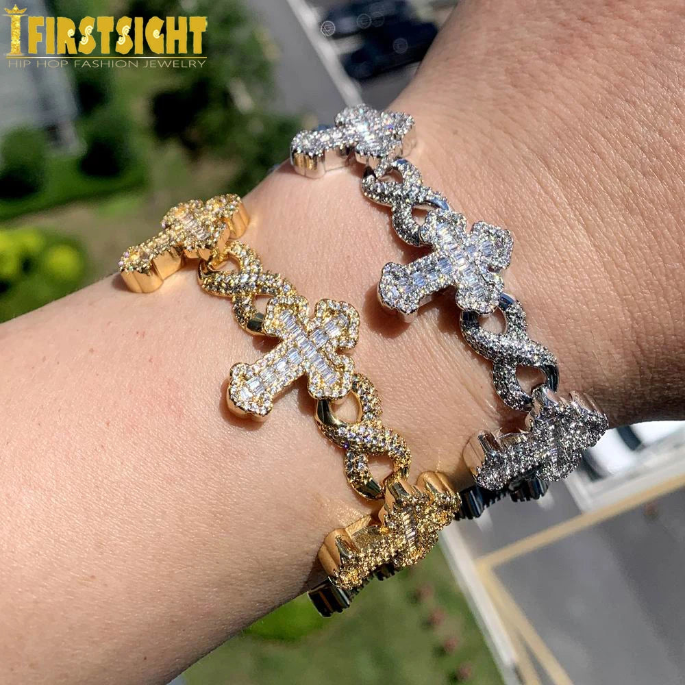 New Iced Out Cross Infinity Charm Bracelet