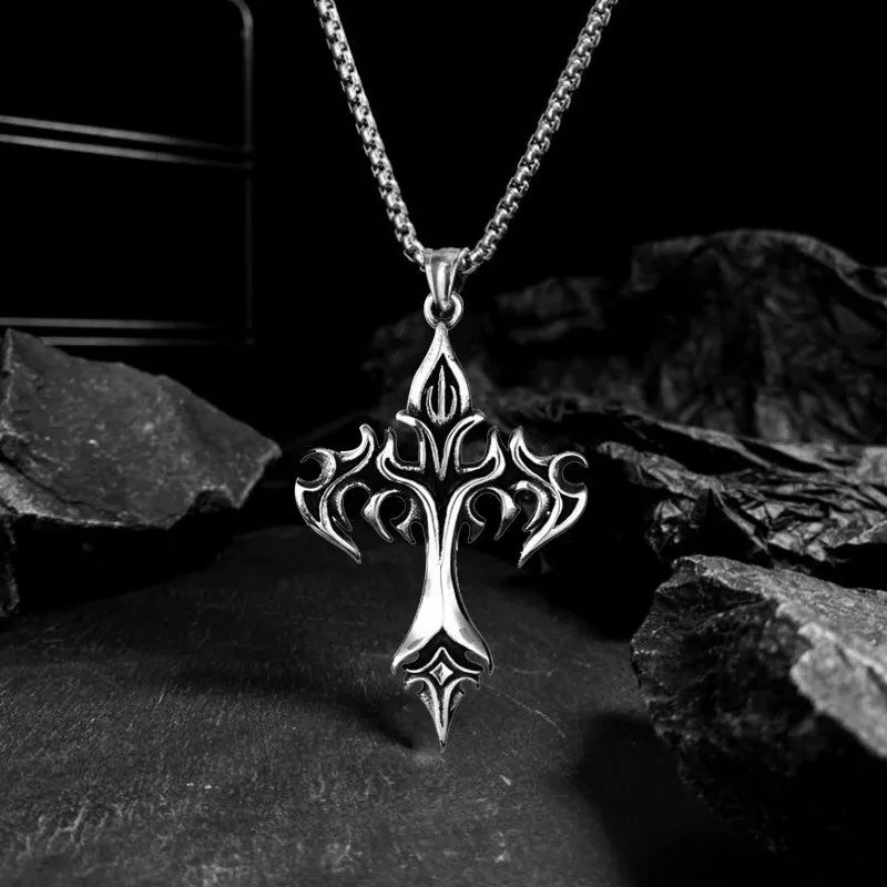 Stainless Steel Necklace Flame Retro Cross Titanium Steel