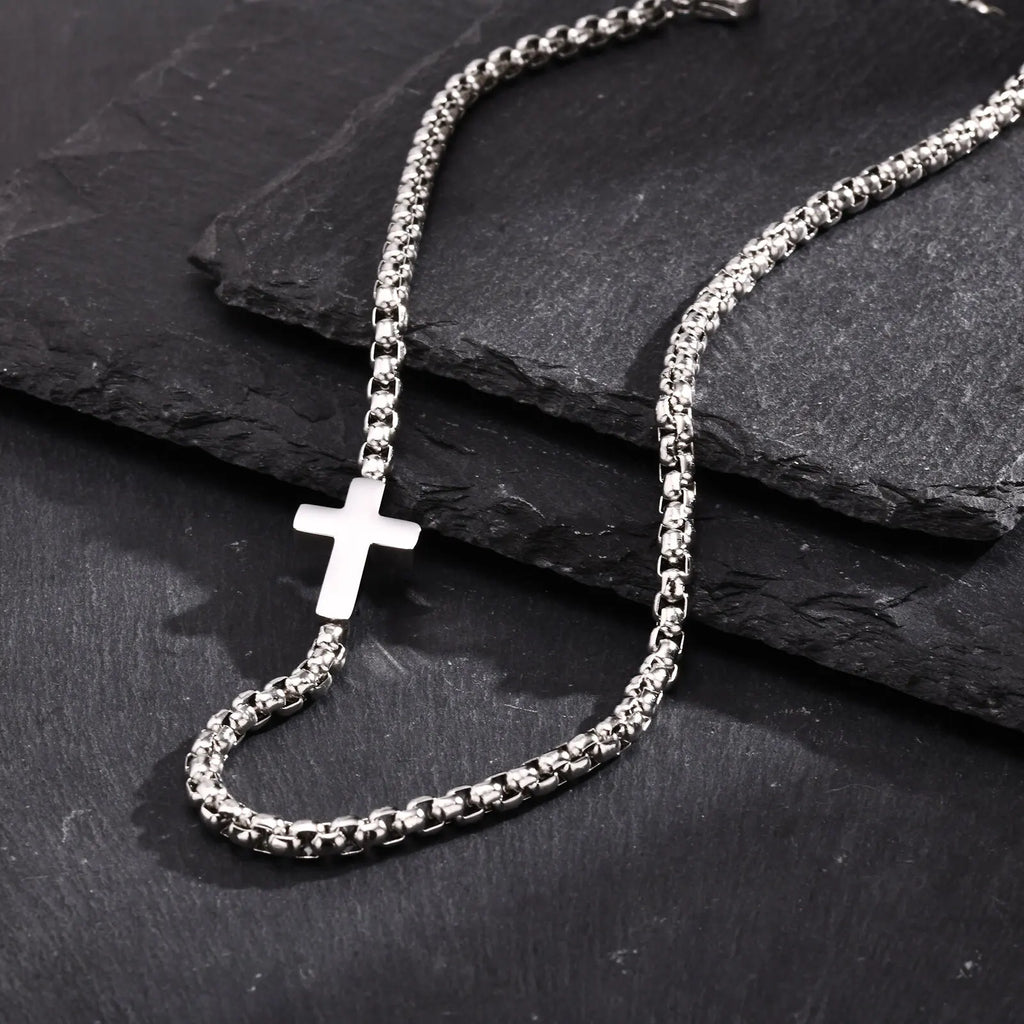 Sideway Cross Necklace Stainless Steel