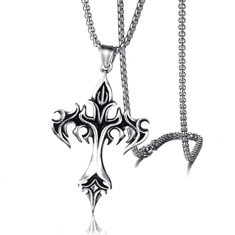 Stainless Steel Necklace Flame Retro Cross Titanium Steel