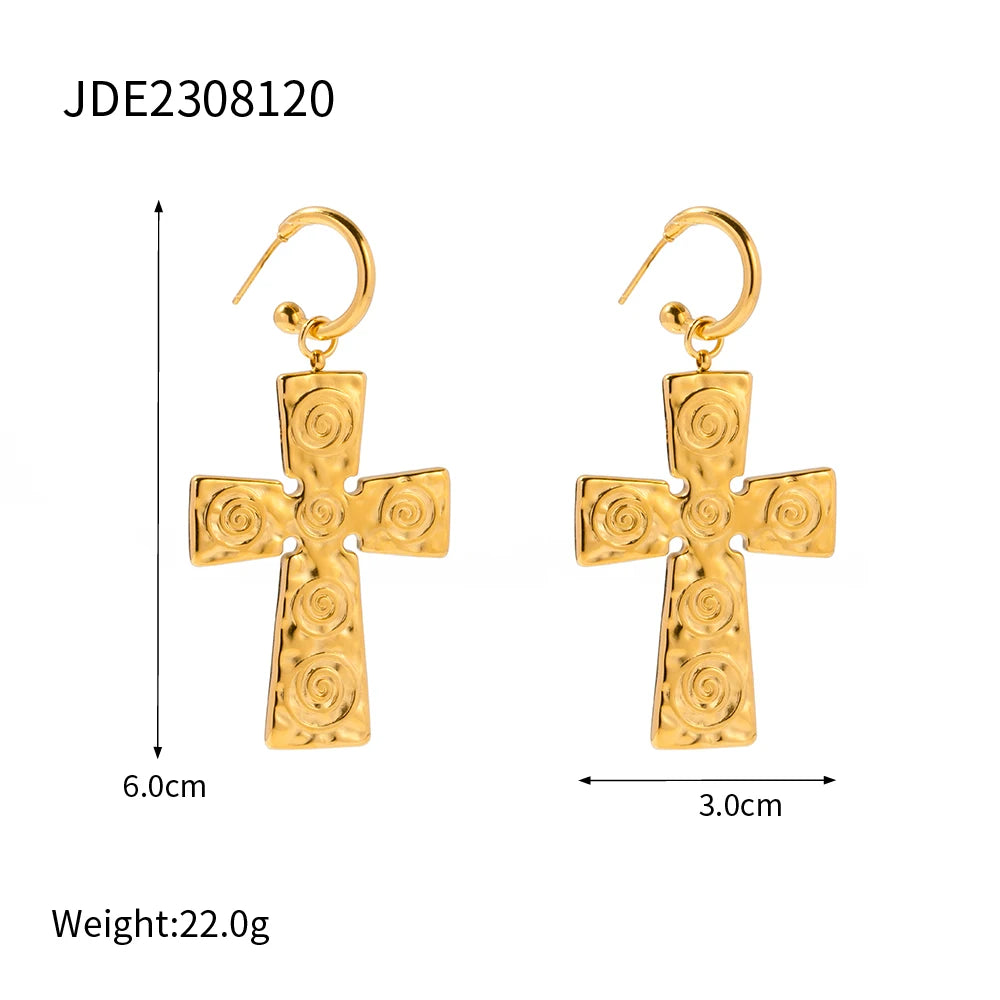 Stainless Steel 18K Gold Plated Trendy Cross NECKLACES AND EARRINGS