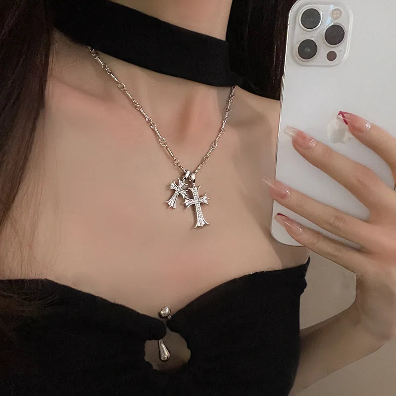 Double Cross Pendant Necklace