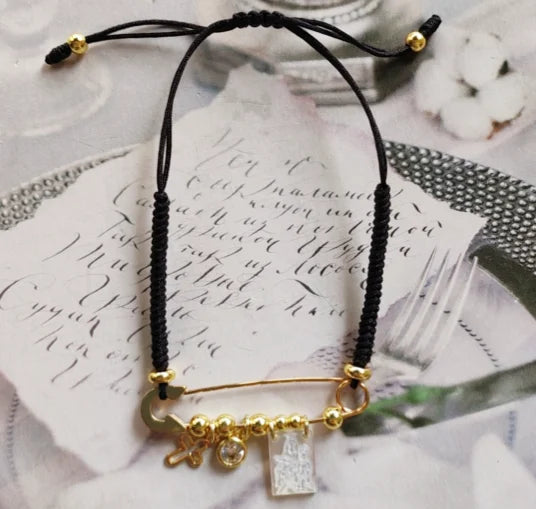 Beaded Bracelet with Gold Safety Pin design