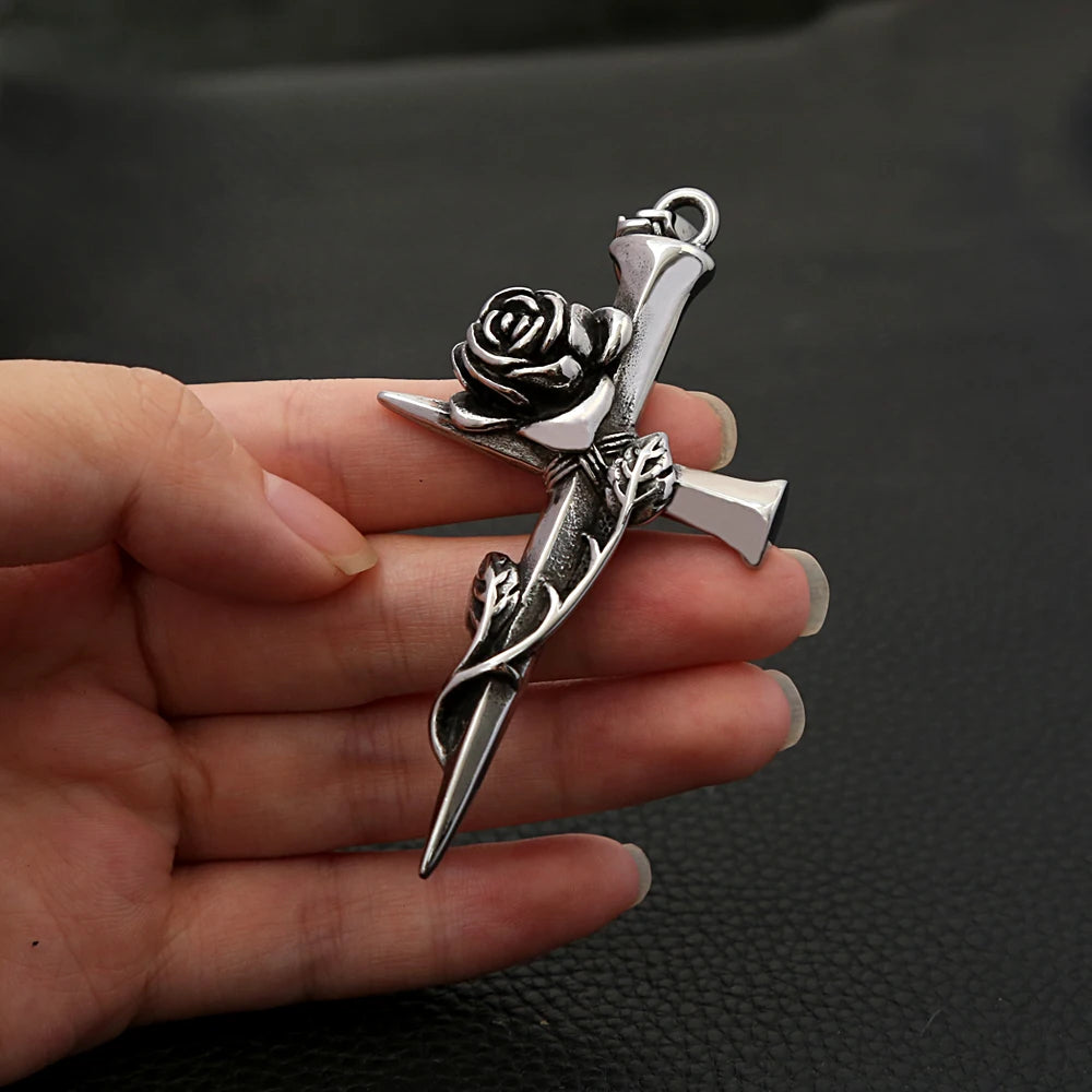 Rose Cross Necklace Stainless Steel