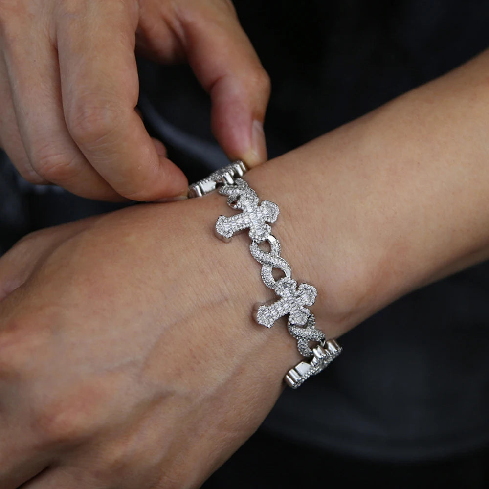 New Iced Out Cross Infinity Charm Bracelet