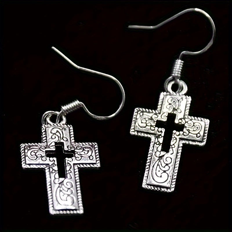 Hollow Cross Pendant Earrings