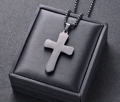 Stainless Steel Cross Pendant Necklace with Corroded Flame Design