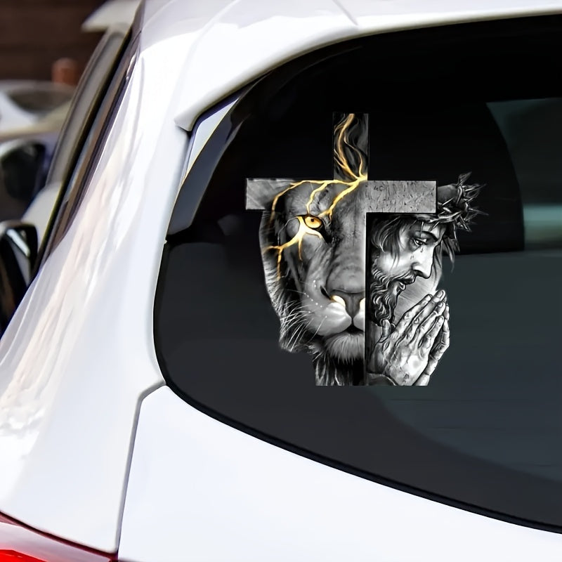 Lion Cross Decal Sticker Car