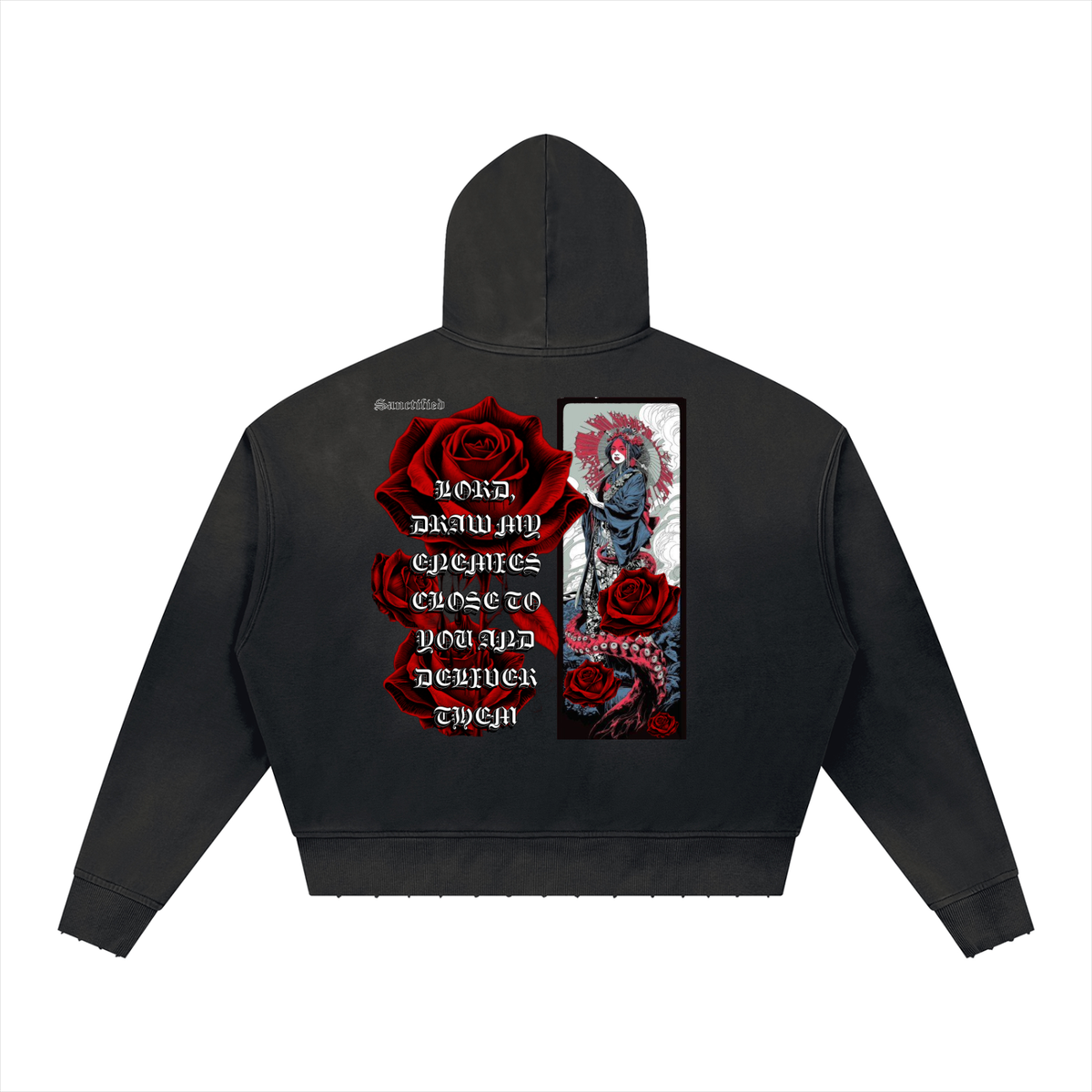 PRAY FOR YOUR ENEMIES- Unisex Sunfade Distressed Boxy Hoodie