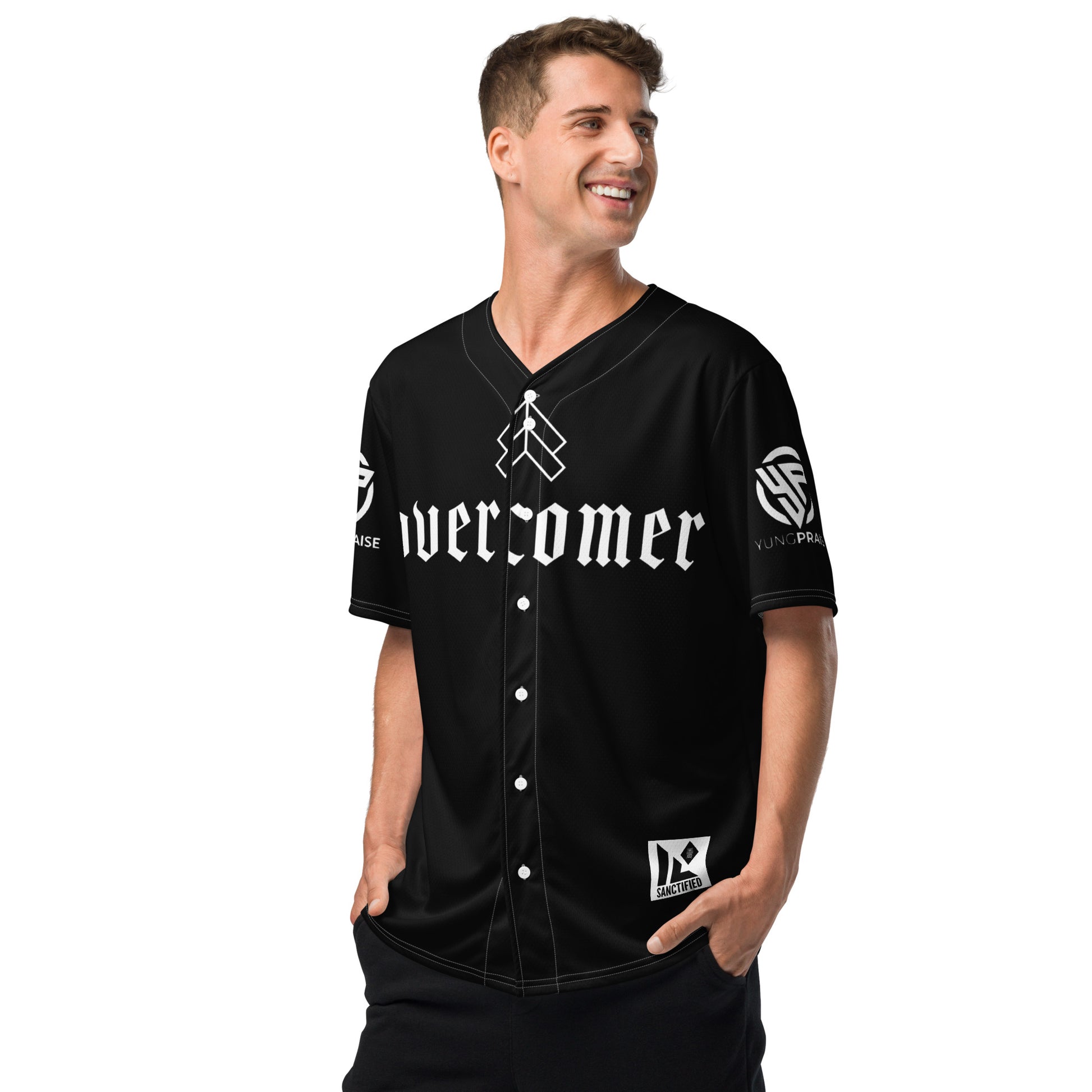 "OVERCOMER" CUSTOMIZED WITH YUNG PRAISE ONRY LOGO- Recycled baseball jersey, FREE SHIPPING