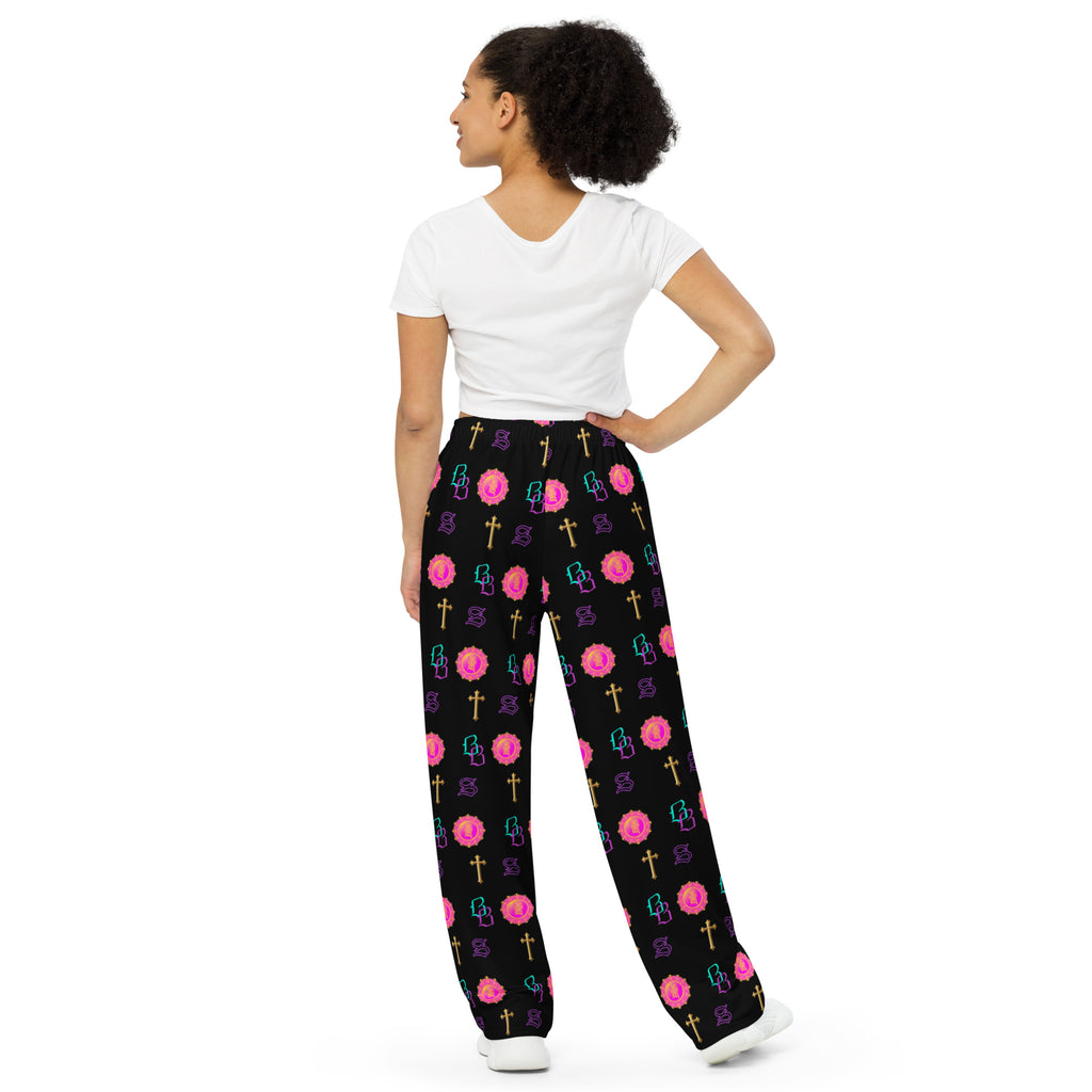 SANCTIFIED SIGNATURE- All-over print unisex wide-leg pants, FREE SHIPPING