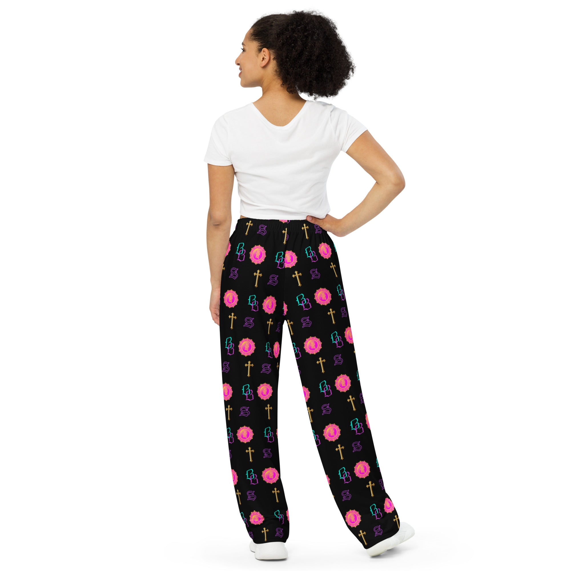 SANCTIFIED SIGNATURE- All-over print unisex wide-leg pants, FREE SHIPPING