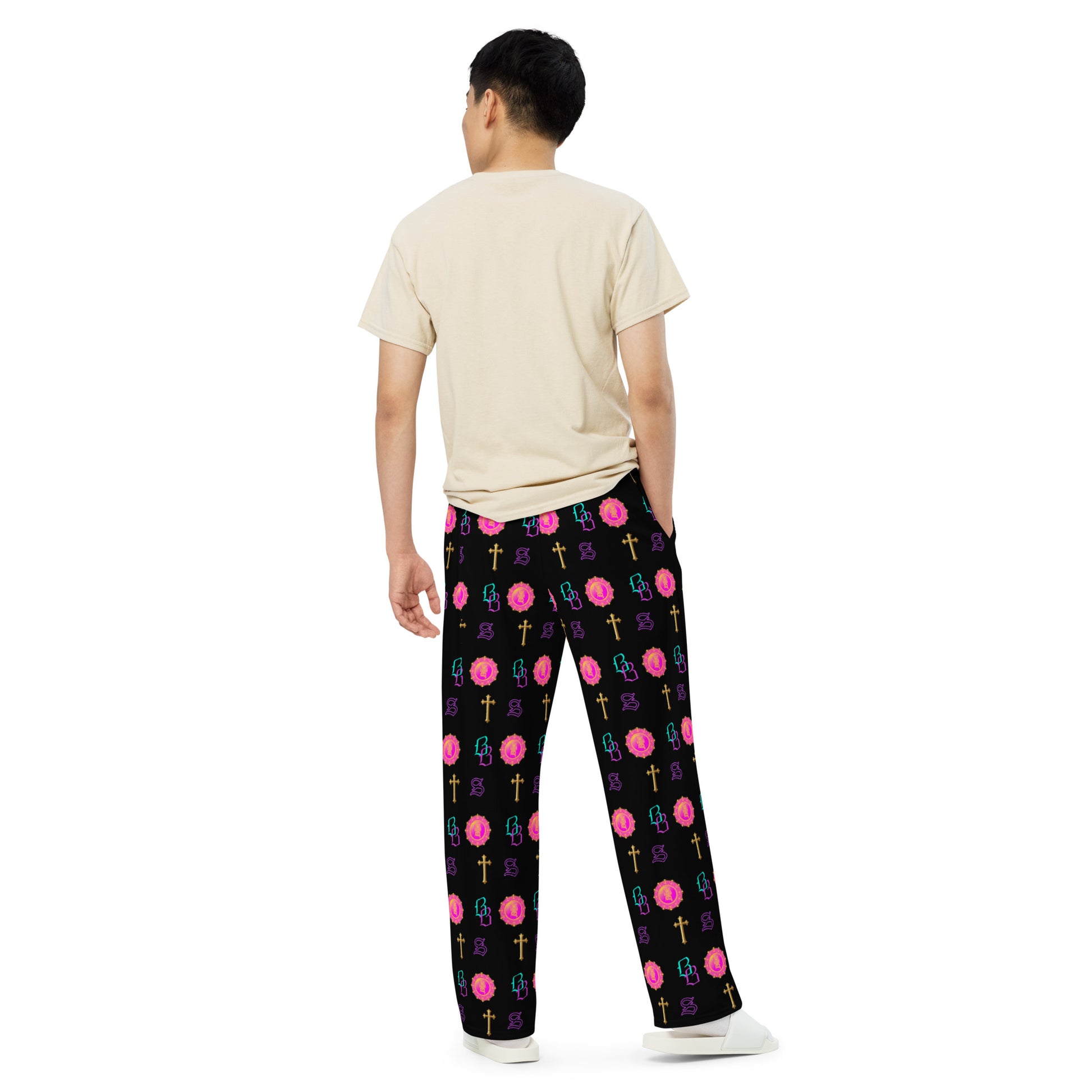 SANCTIFIED SIGNATURE- All-over print unisex wide-leg pants, FREE SHIPPING