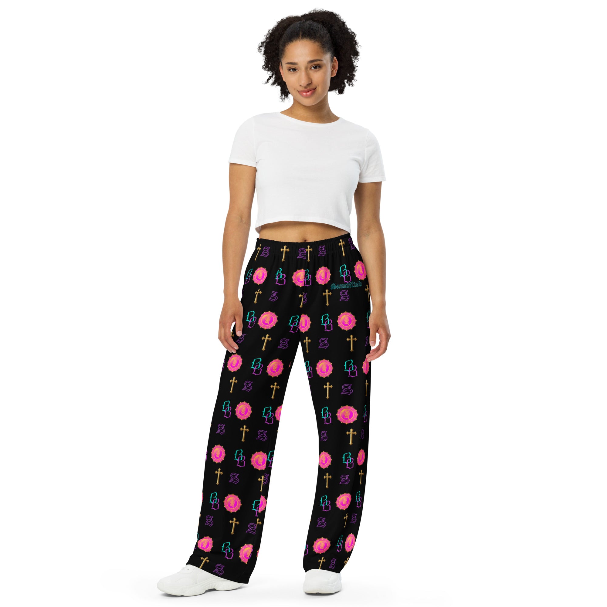 SANCTIFIED SIGNATURE- All-over print unisex wide-leg pants, FREE SHIPPING
