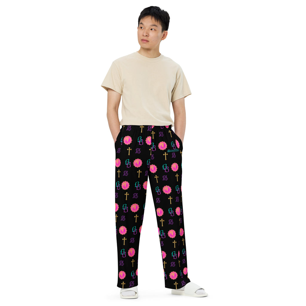 SANCTIFIED SIGNATURE- All-over print unisex wide-leg pants, FREE SHIPPING