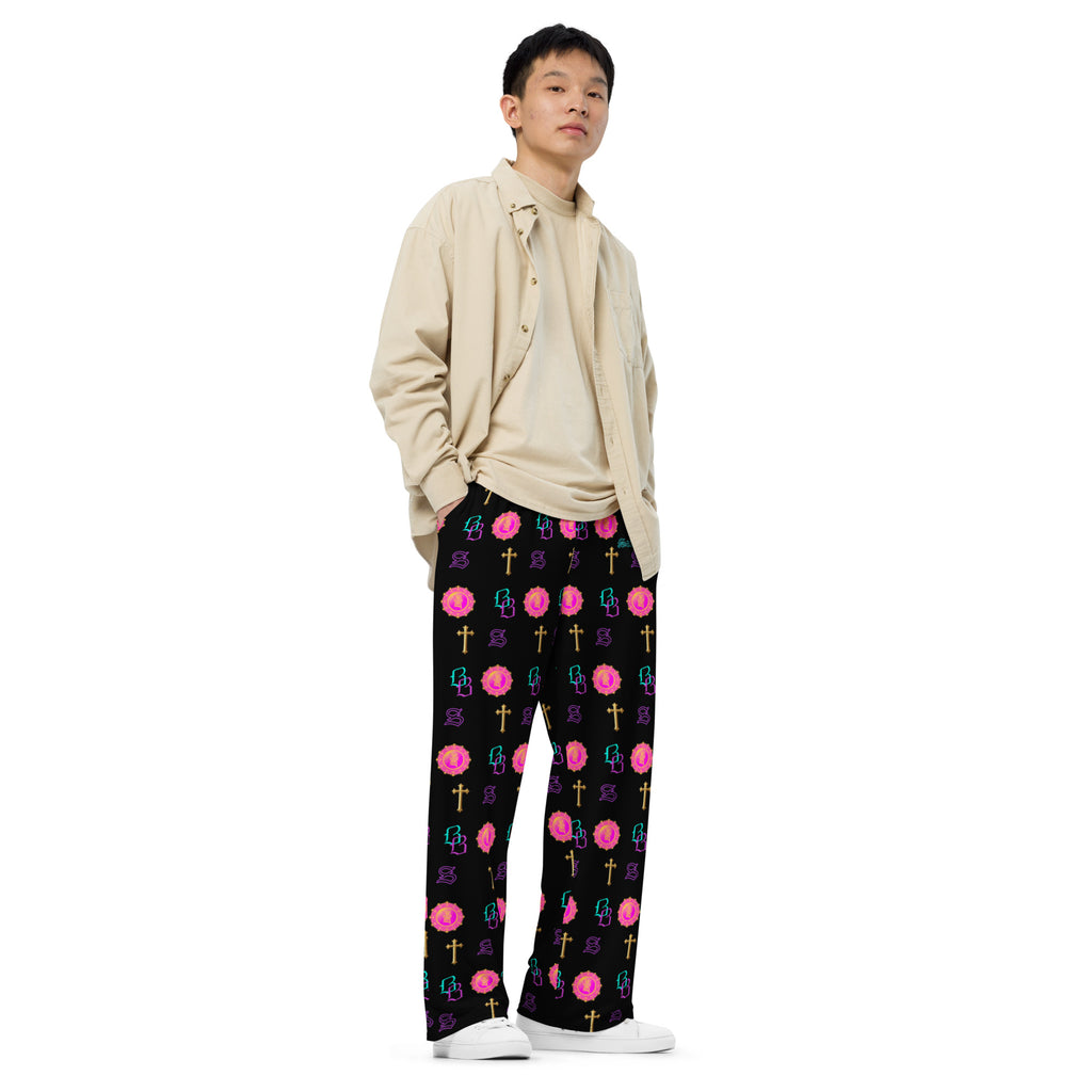 SANCTIFIED SIGNATURE- All-over print unisex wide-leg pants, FREE SHIPPING