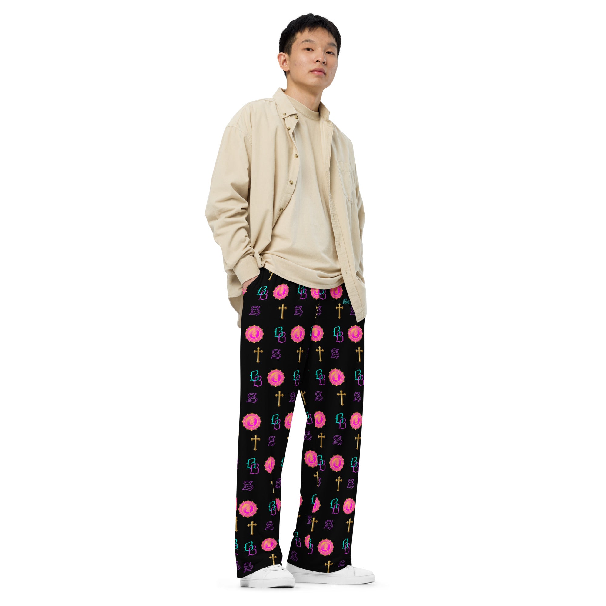 SANCTIFIED SIGNATURE- All-over print unisex wide-leg pants, FREE SHIPPING