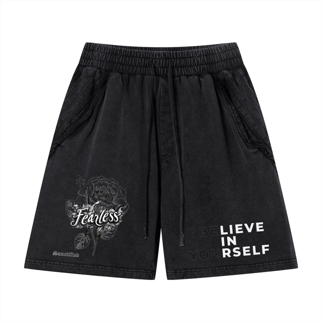 FEARLESS- Unisex Vintage Wash Raw Edge Shorts