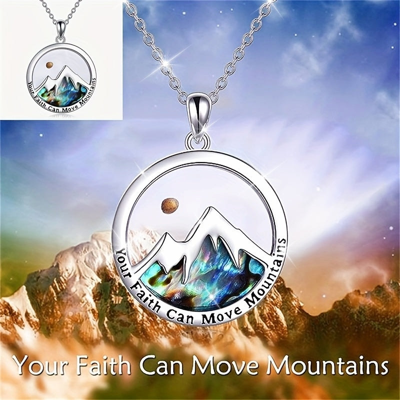 Faith-Inspired Stainless Steel Necklace with Mountain & Planet Pendant