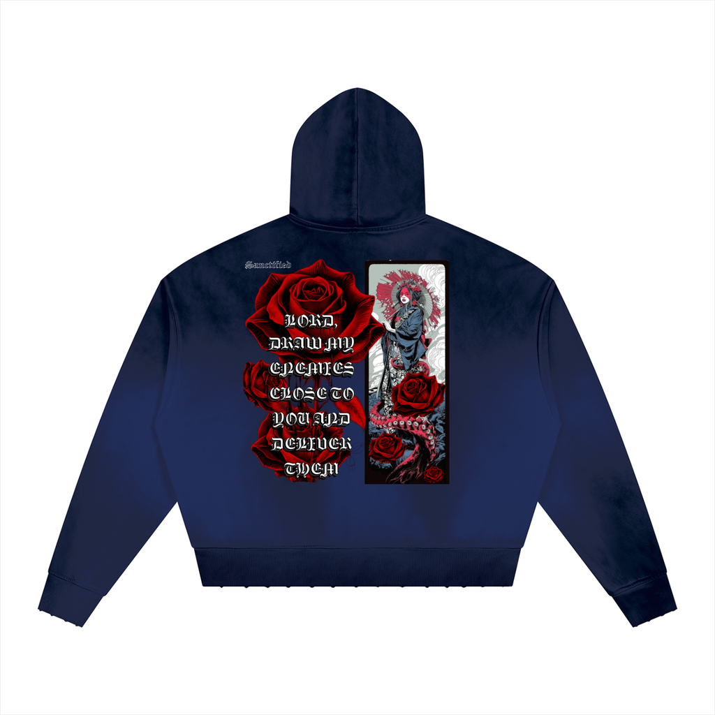 PRAY FOR YOUR ENEMIES- Unisex Sunfade Distressed Boxy Hoodie