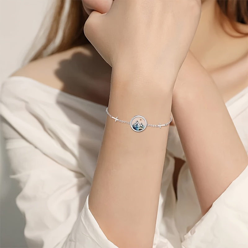 Faith-Inspired Stainless Steel Necklace with Mountain & Planet Pendant