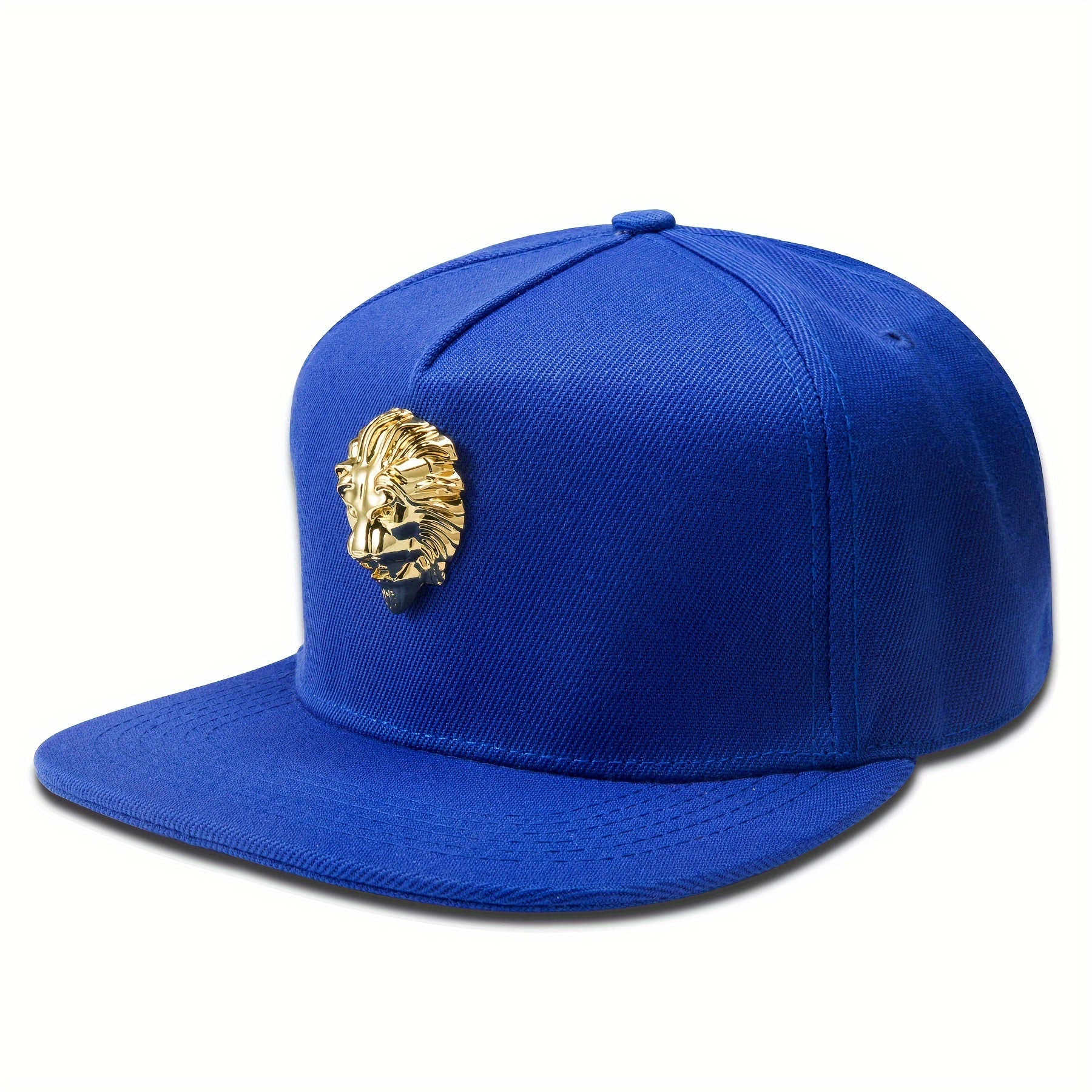 Hip-Hop Snapback Hat with Golden Lion Head Emblem