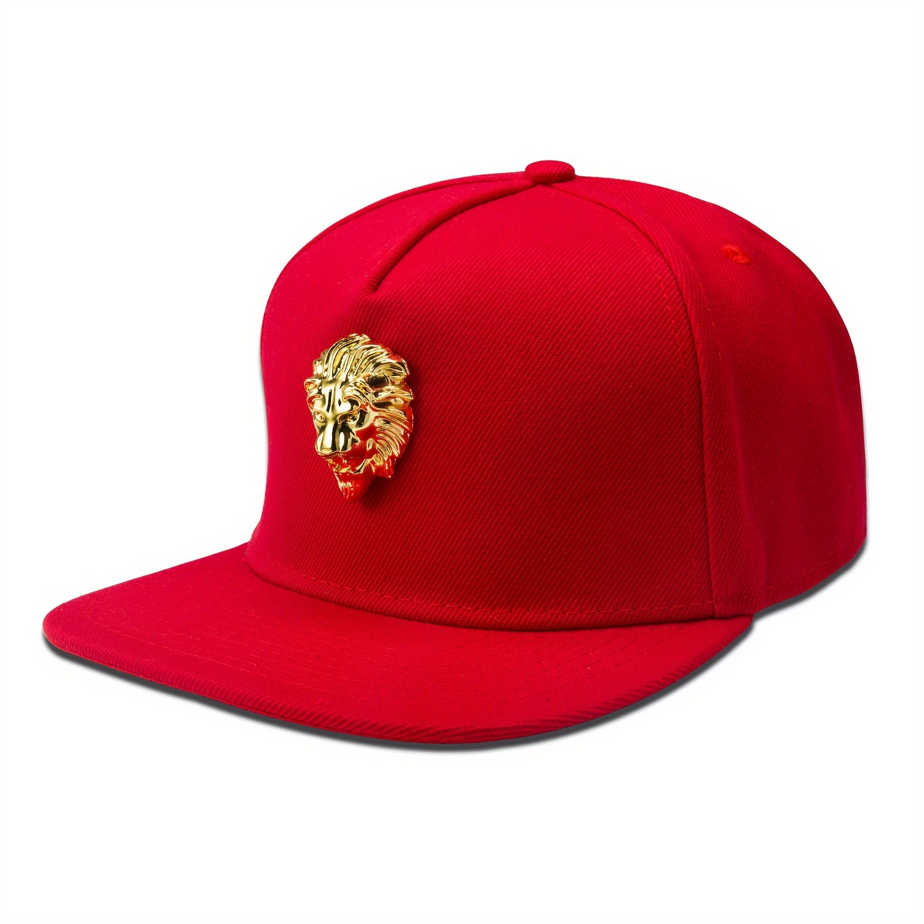 Hip-Hop Snapback Hat with Golden Lion Head Emblem