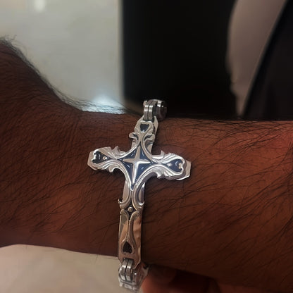 Thick Stainless Steel Cross Bracelet With 8mm Thick Emperor Chain