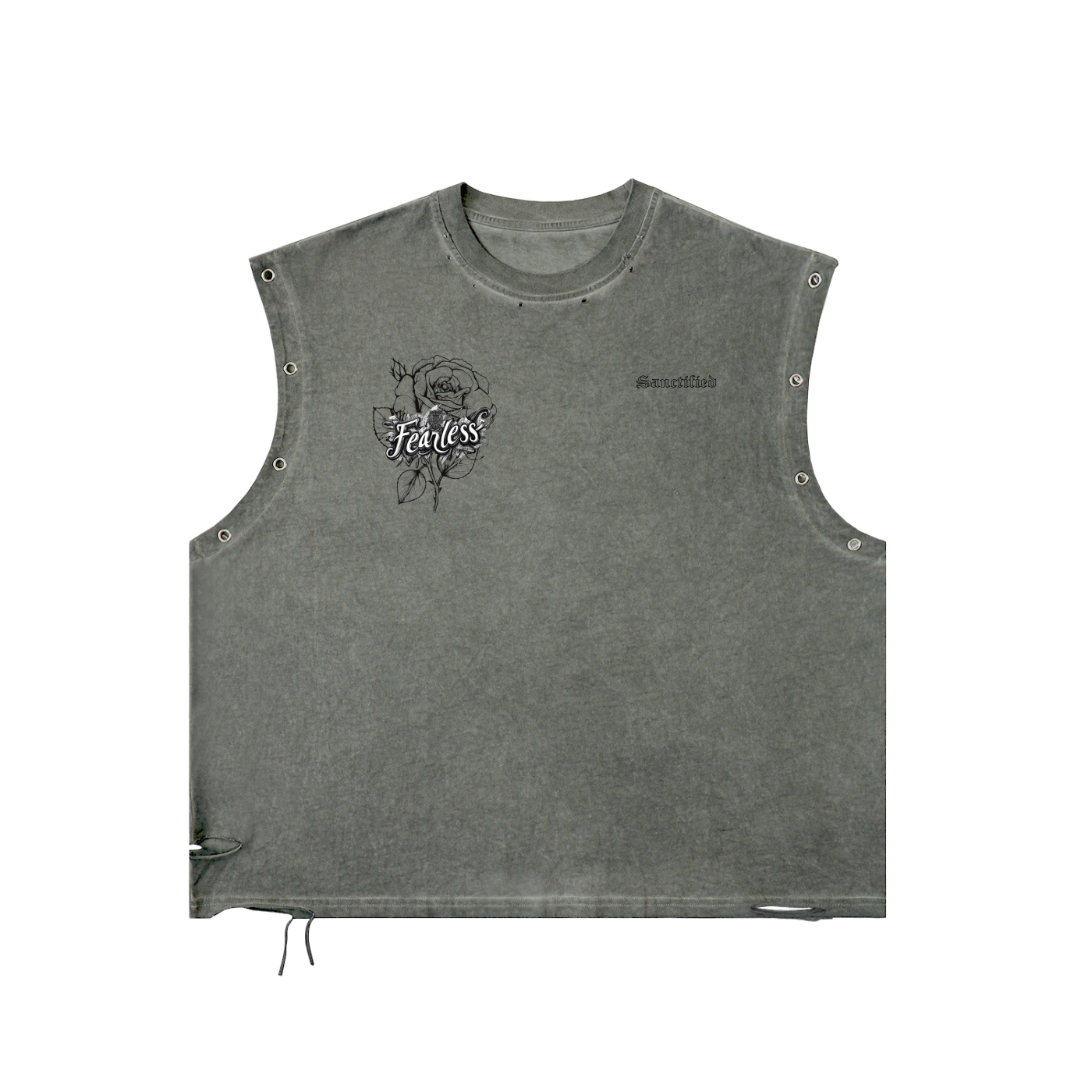 FEARLESS- Distressed Grommet Eyelet Tank Top