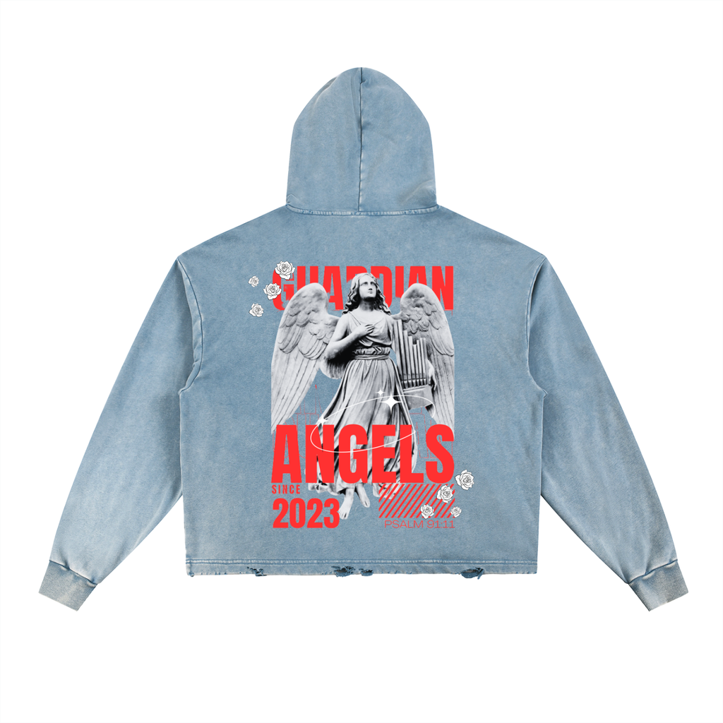 FEARLESS- Vintage Washed Frayed-Hem Hoodie