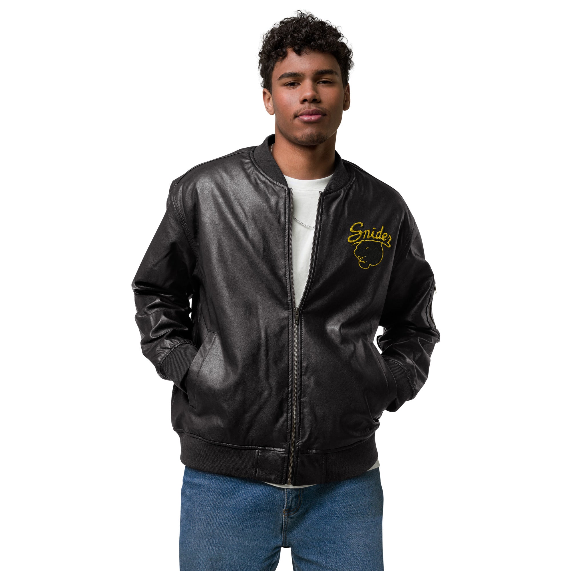 Snider H.S. Faux Leather Bomber Jacket