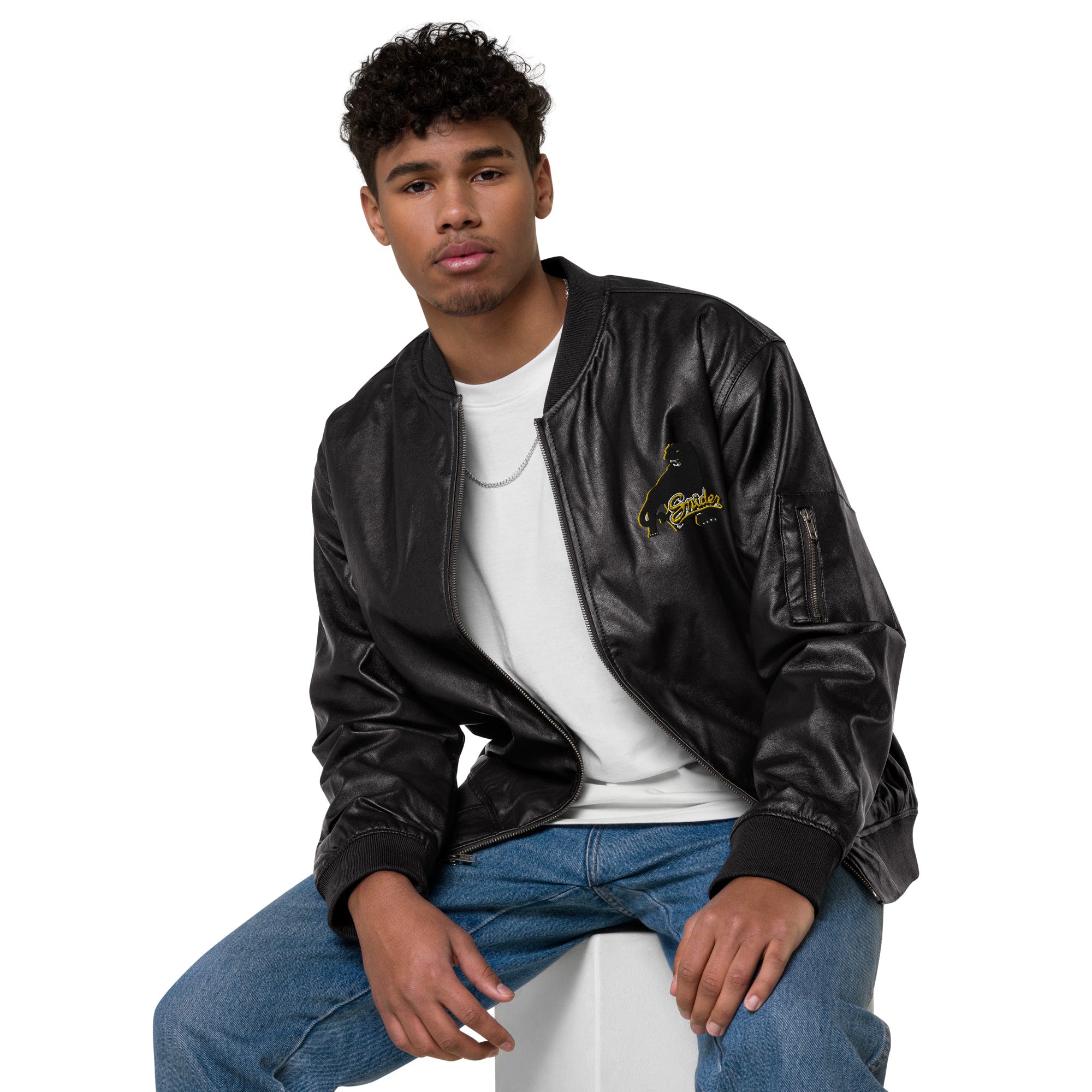 Snider H.S. Faux Leather Bomber Jacket