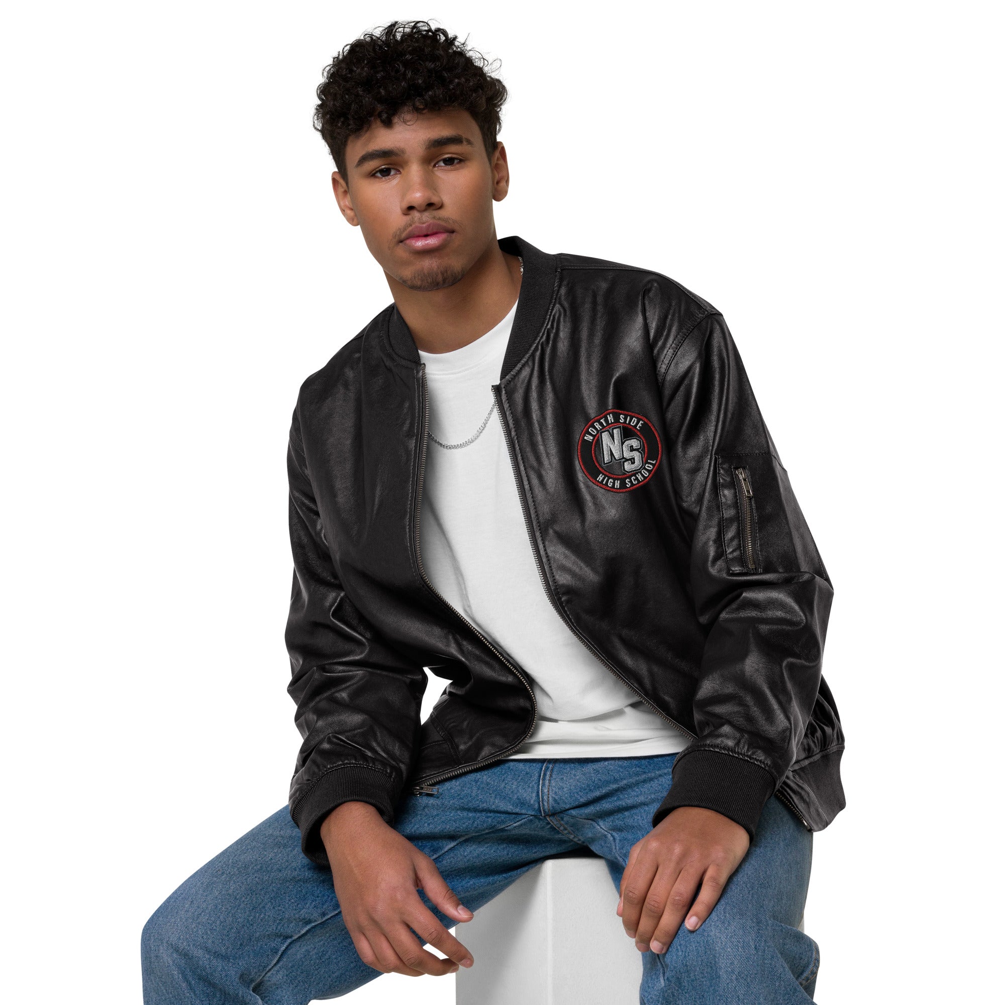 North Side H.S. Faux Leather Bomber Jacket