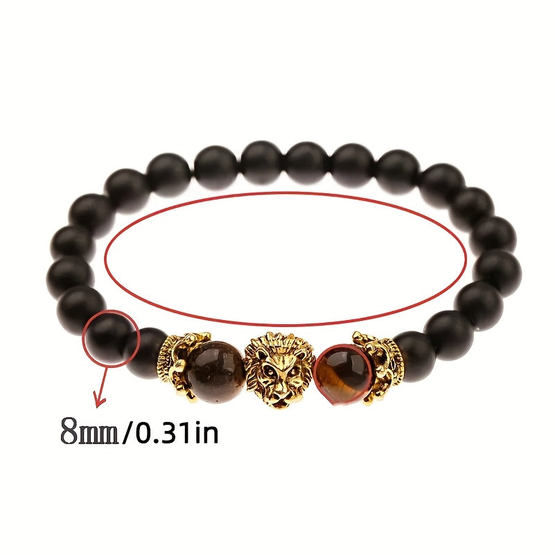 1pc Natural Yellow Tiger Eye Black Round Bead Elastic Bracelet