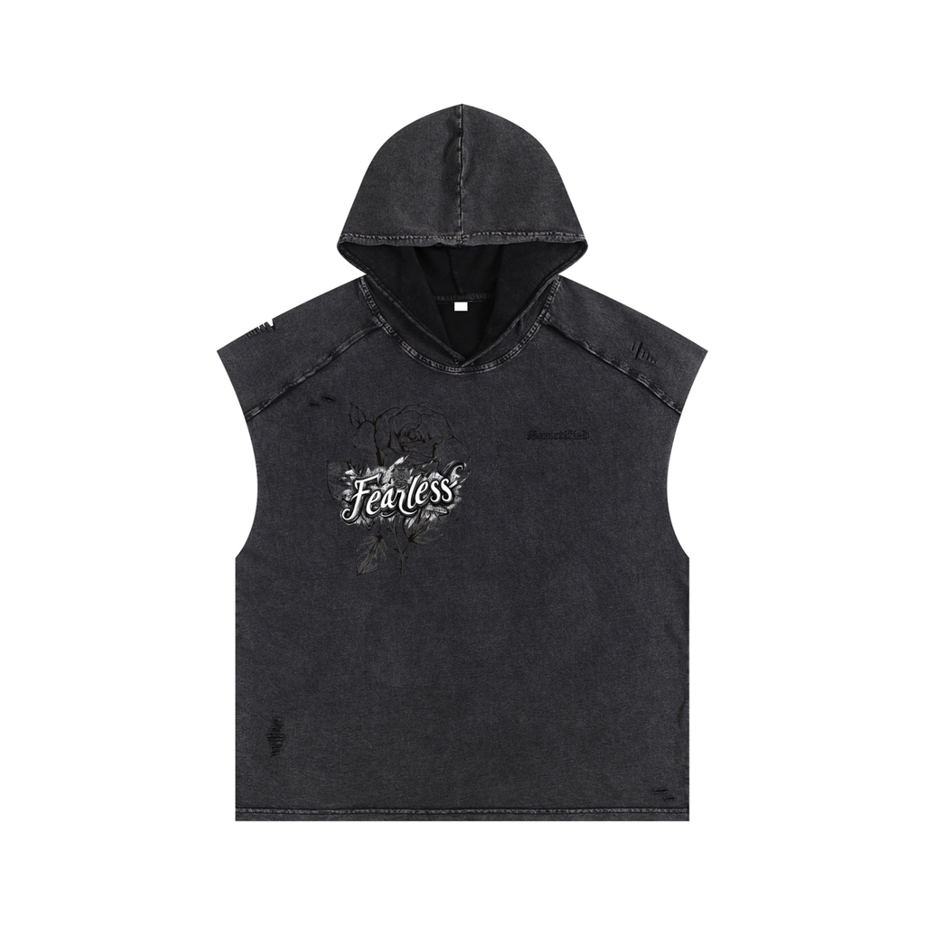 FEARLESS- Snow Washed Boxy Hooded Tank Top