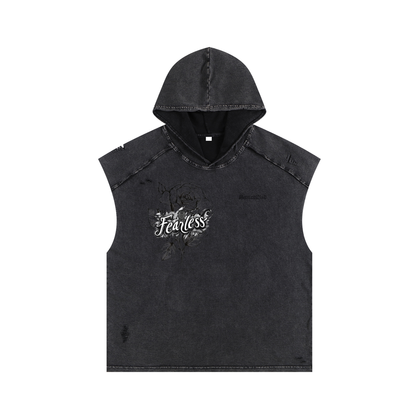 FEARLESS- Snow Washed Boxy Hooded Tank Top