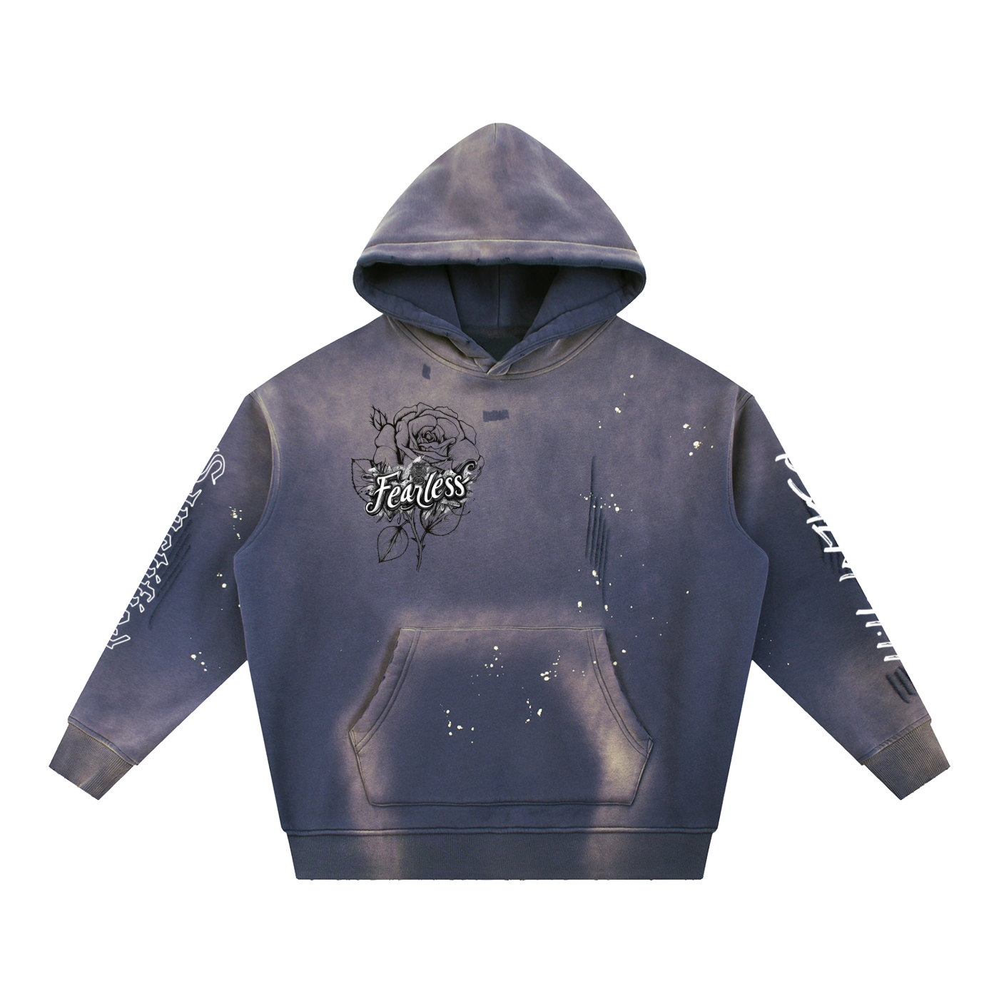 FEARLESS- Vintage Washed Frayed Fleece Hoodie
