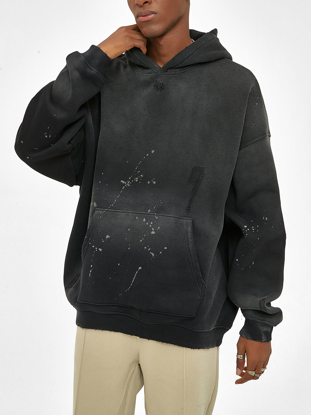 FEARLESS- Vintage Washed Frayed Fleece Hoodie
