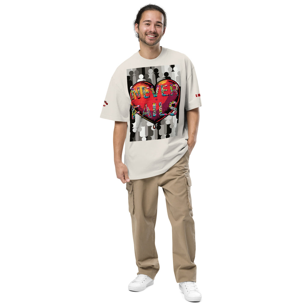 LOVE NEVER FAILS- Oversized faded t-shirt