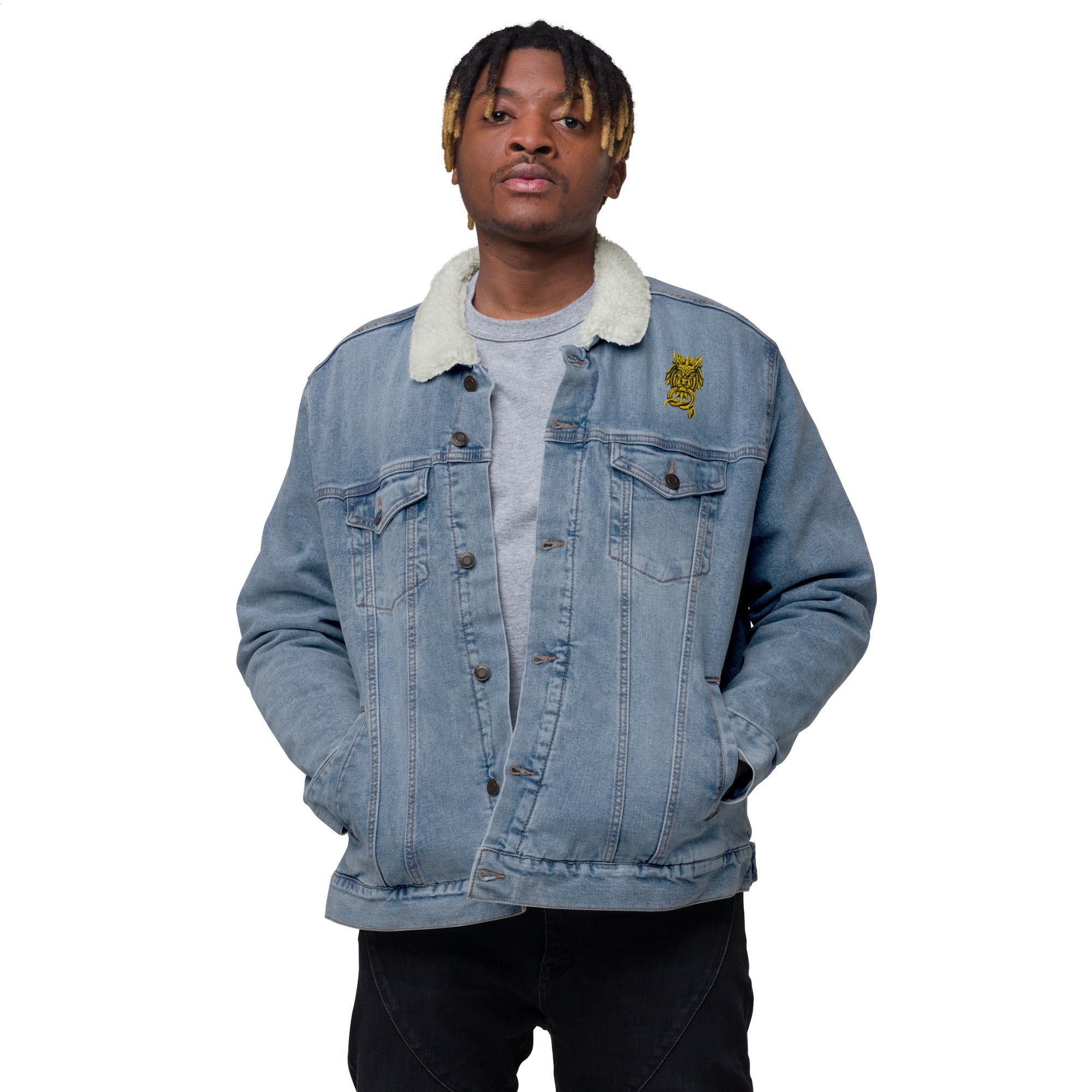 Sanctified Signature- denim sherpa jacket