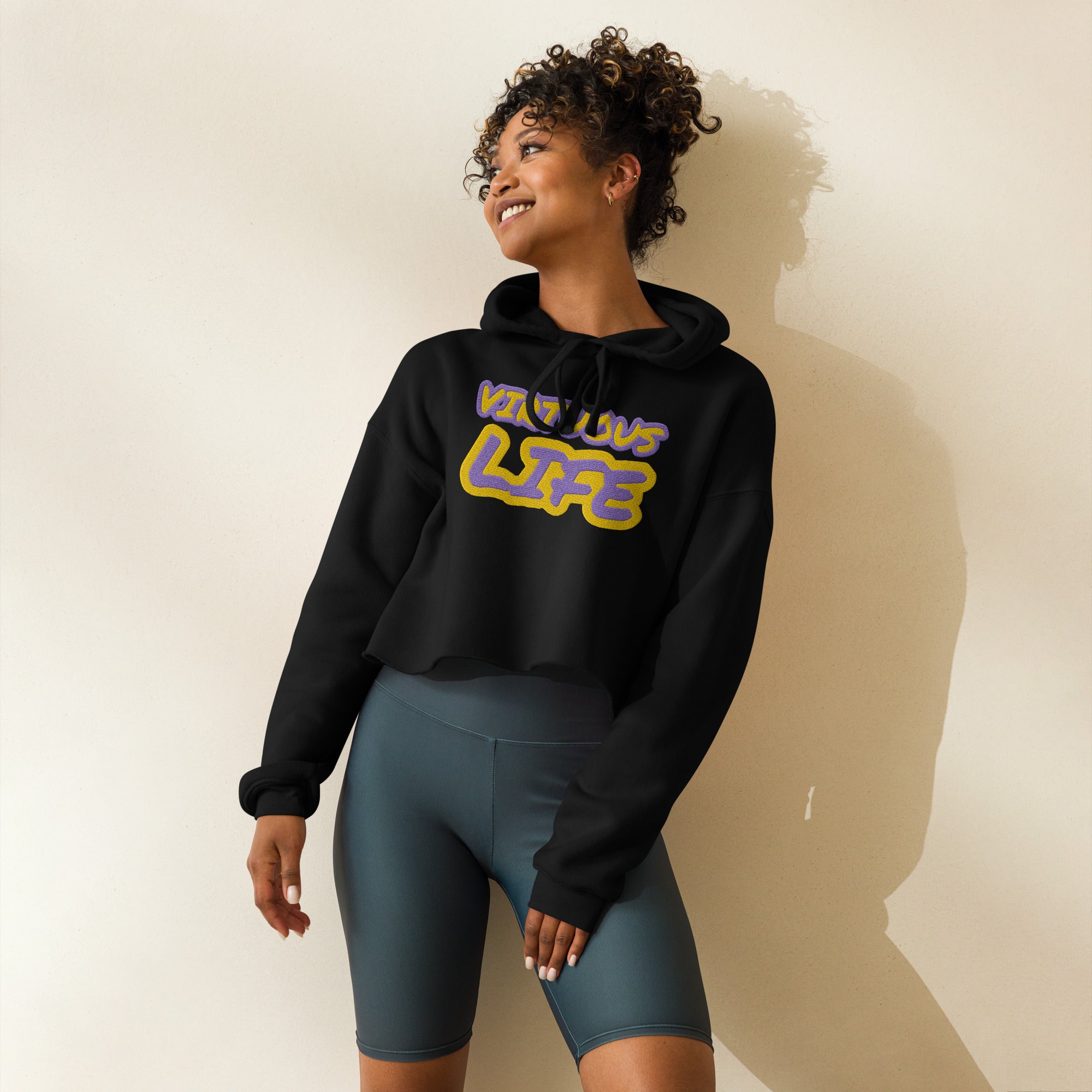 VIRTUOUS LIFE-  EMBROIDERED FRONT Crop Hoodie