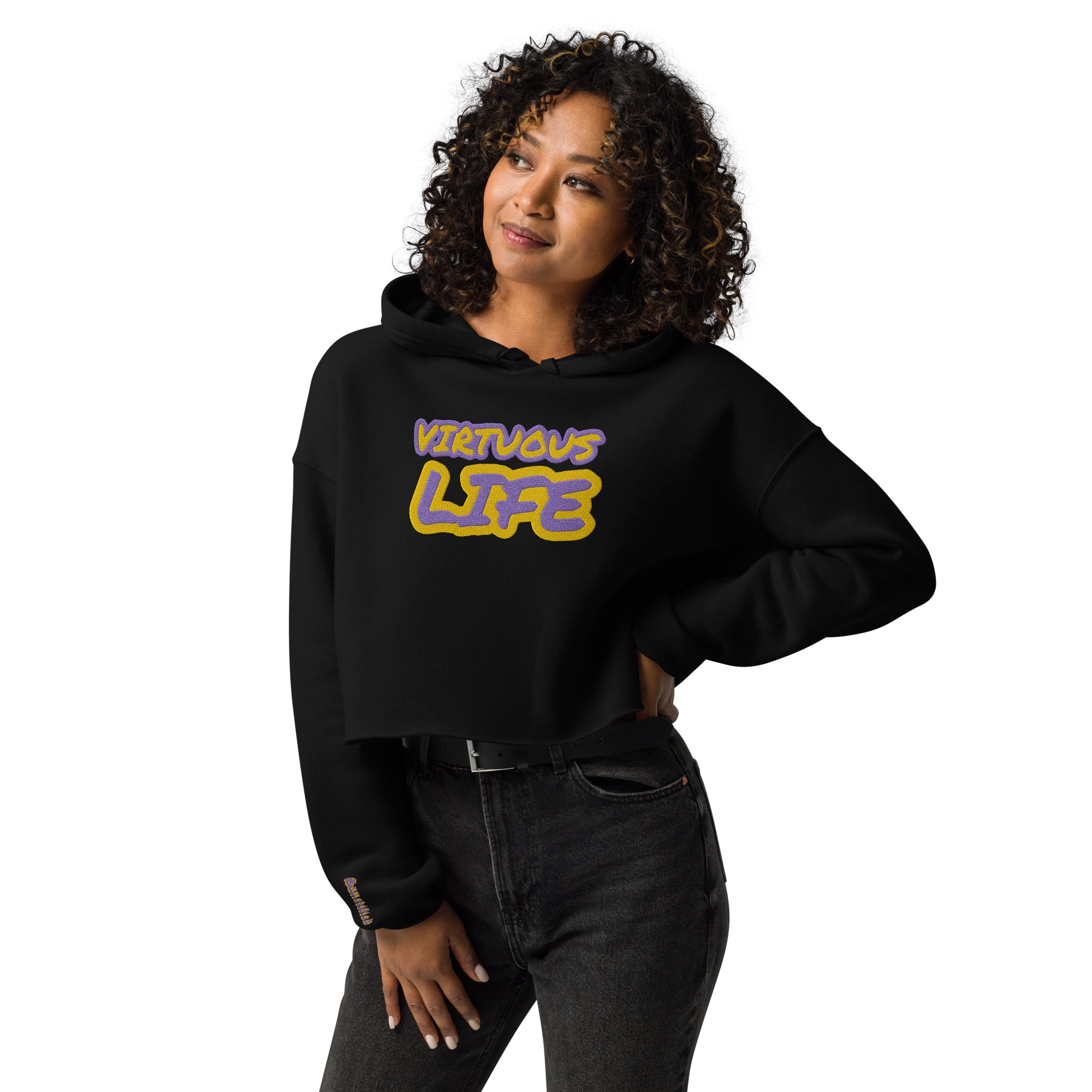 VIRTUOUS LIFE-  EMBROIDERED FRONT Crop Hoodie